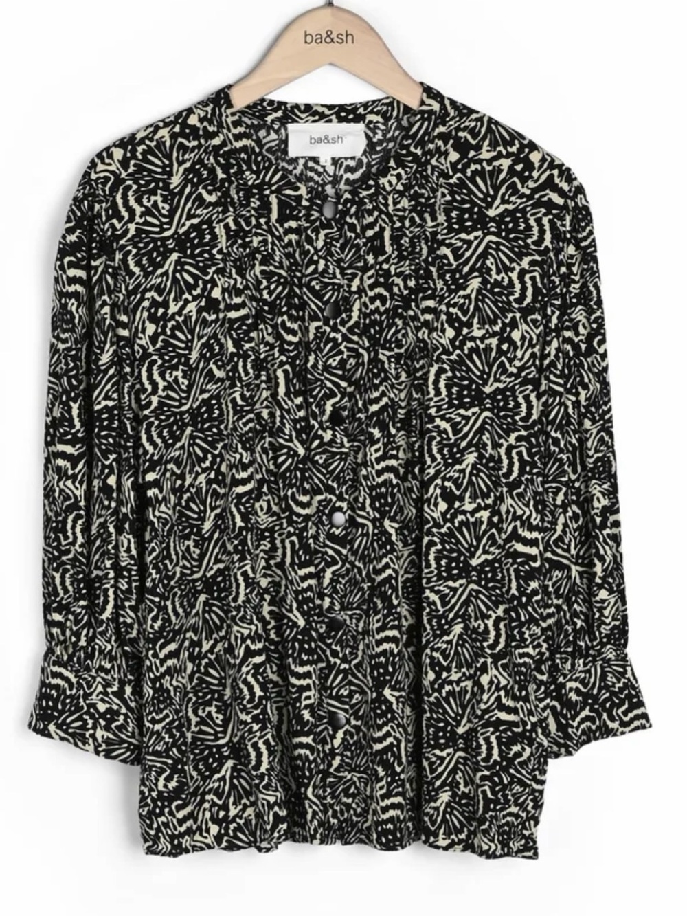 ba&sh Lio Black and Cream Abstract Print Button-Up Blouse Top medium M